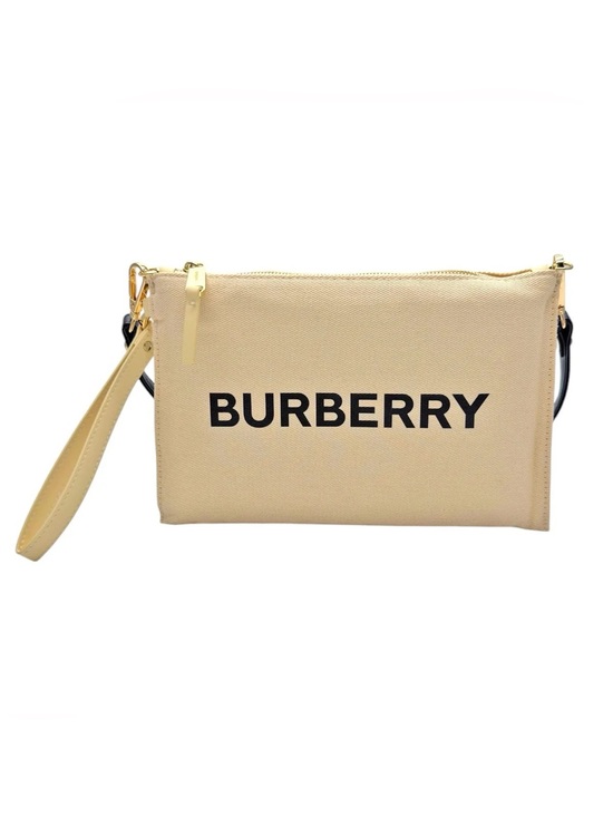 Burberry Handbags - Burberry Beige Logo Canvas Wristlet with Gold Hardware